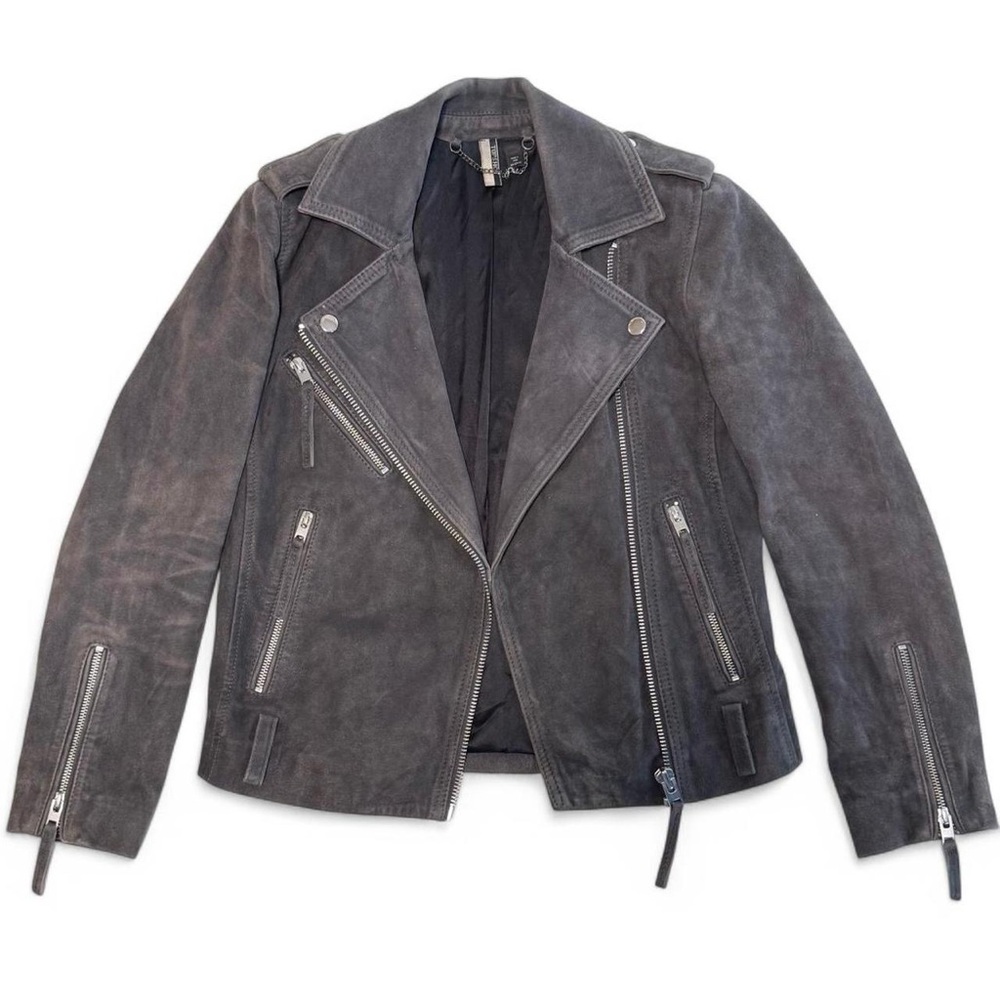 Topshop Grey suede genuine leather moto jacket